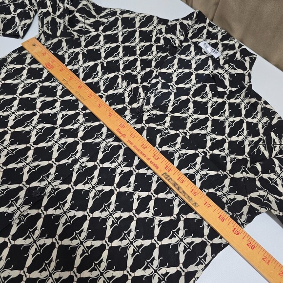 Express Portofino Women Dog Print Blouse Size Medium Roll Sleeve Slim Fit Office - Picture 7 of 10
